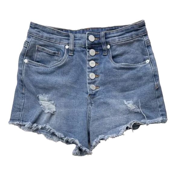 BLANKNYC Barrow Vintage High Rise Distressed Button Fly Fray Hem Denim Shorts 25 - Picture 4 of 5